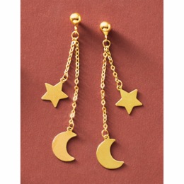 10K Gold Star/Moon Post Earrings, , large