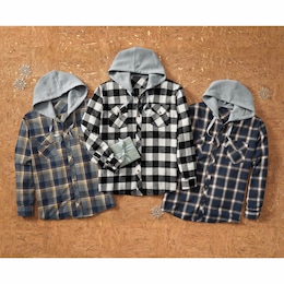Men&#39;s Flannel with Fleece Hoodie, , large