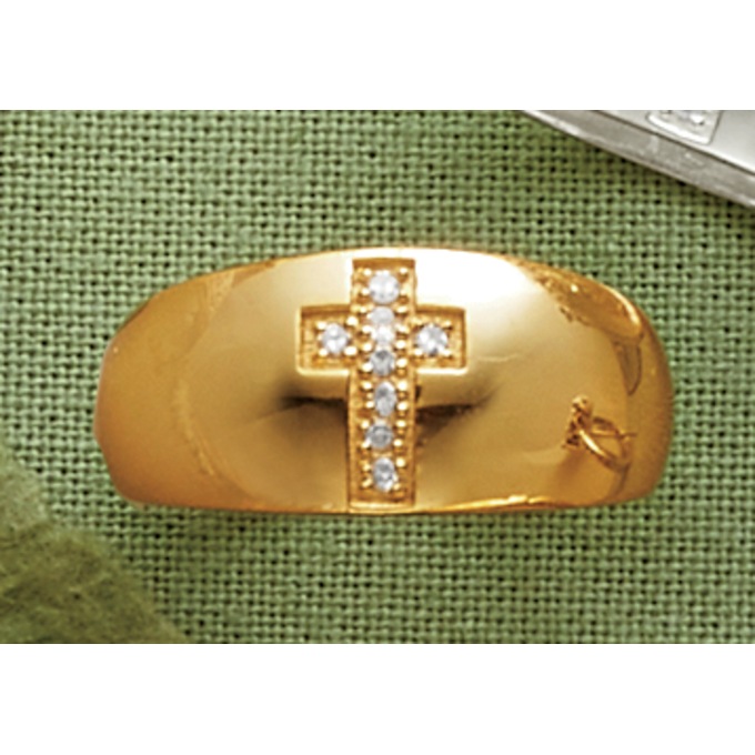 Diamond 10K Gold Unisex Cross Ring, , large
