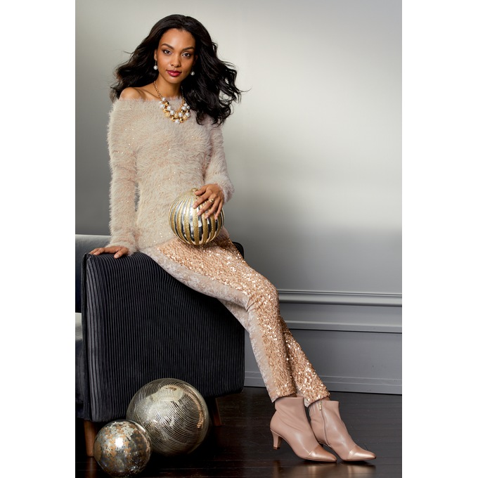 Lucinda Sequin Legging, Taupe, large