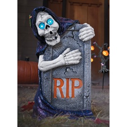 Lit Skeleton with Tombstone, , large