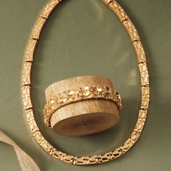 Men's Goldtone Nugget Necklace, , large