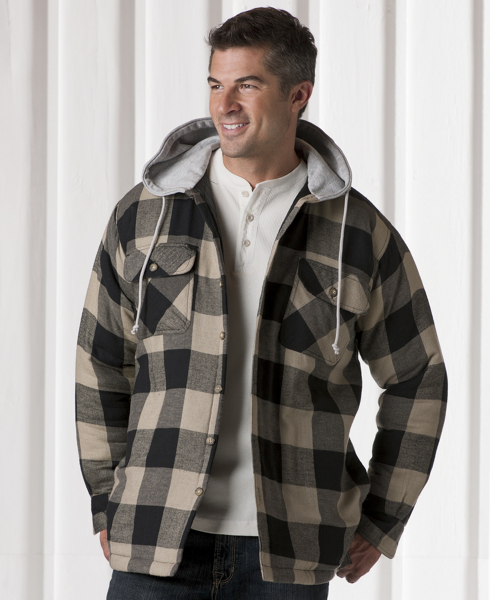 fleece lined flannel shirt with hood