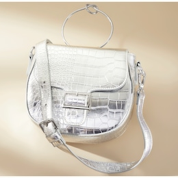 Metallic Croco Handbag, , large