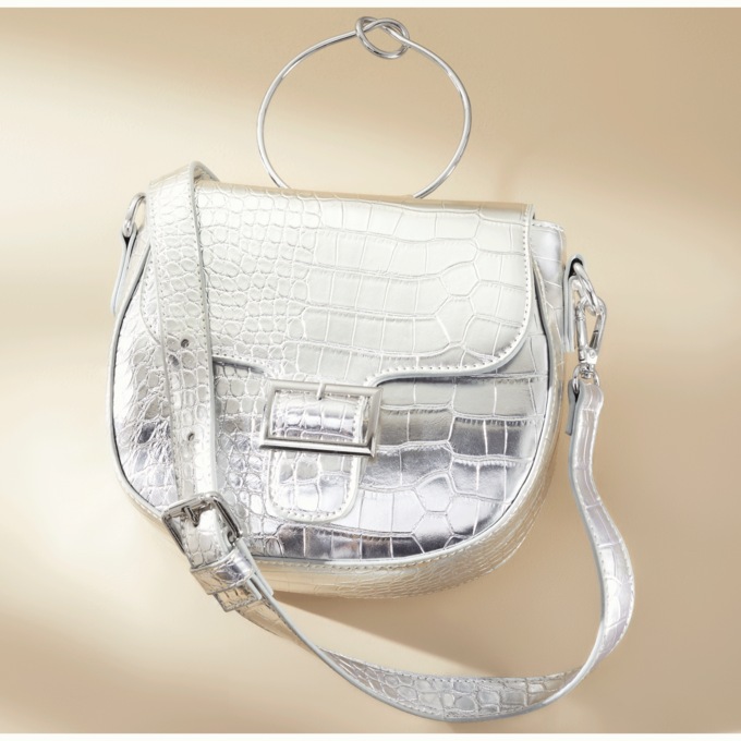 Metallic Croco Handbag, , large