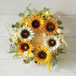 Lit Sunflower Wreath, , large
