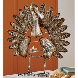 Galvanized Turkey Candleholder with LED Candle, , large