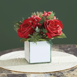 Glitter Rose and Pine Arrangement in Mirrored Pot, , large