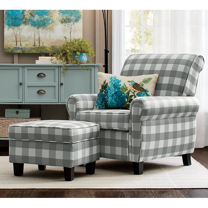 Buffalo Check Armchair and Ottoman, , large