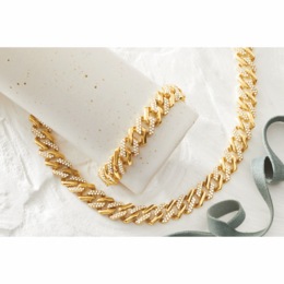 Men&#39;s Crystal Link Necklace &amp; Bracelet Set, , large