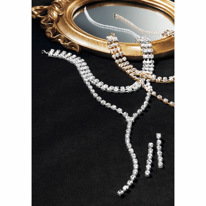 Crystal Multi-Strand Y Necklace & Earring Set, Silvertone, large