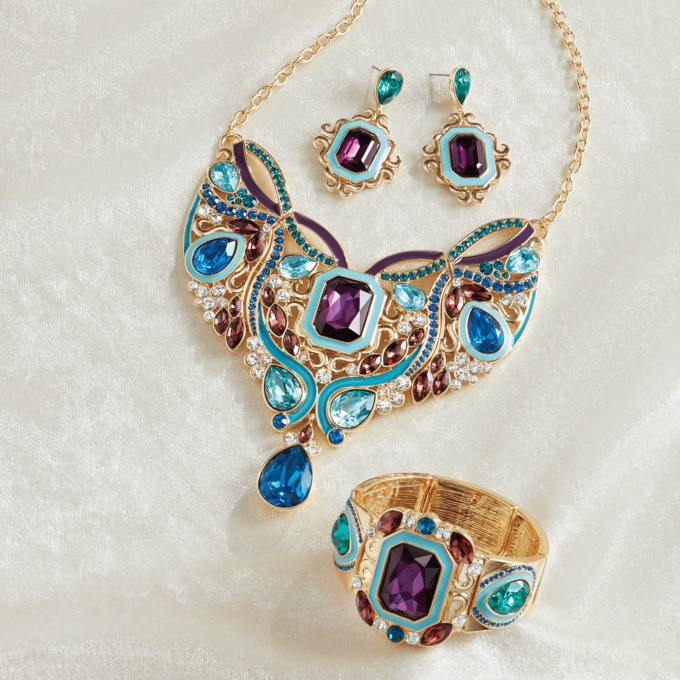 Crystal/Enamel Necklace, Hinge Bangle & Earrings -  Buy All and Save, , large