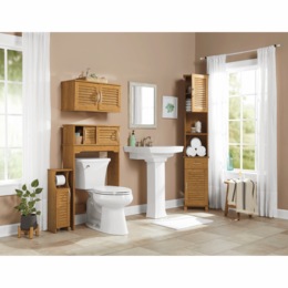 Bamboo-Finish Short Space Saver, Toilet Paper Holder, Wall Cabinet and Tall Cabinet, , large