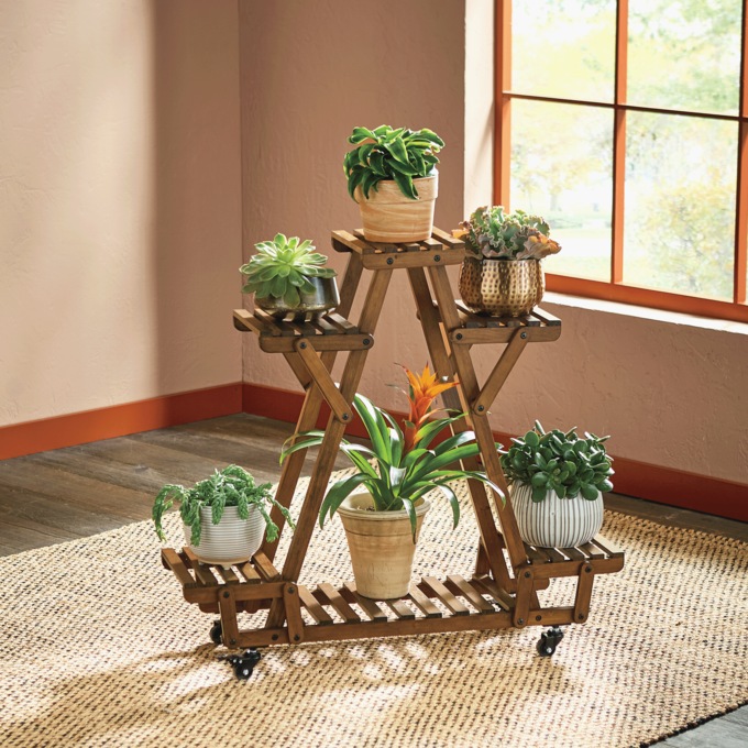 Rolling Pinewood Plant Stand, Wood, large