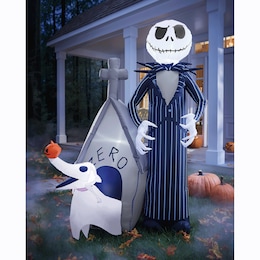 Lit Jack Skellington with Zero Doghouse Inflatable, , large