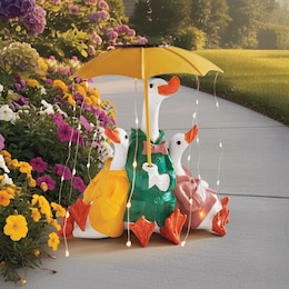 Solar Lit Spring Geese with Umbrella, , large