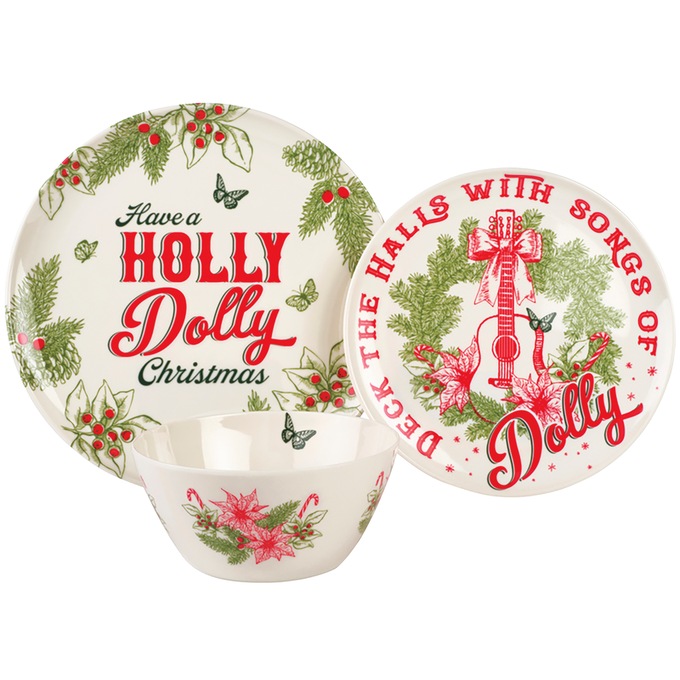 Dolly Parton Holly Dolly Christmas 12-Piece Melamine Dinnerware Set, , large