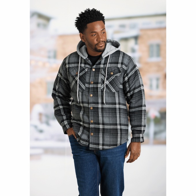 Quilt-Lined Flannel Hoodie, , large