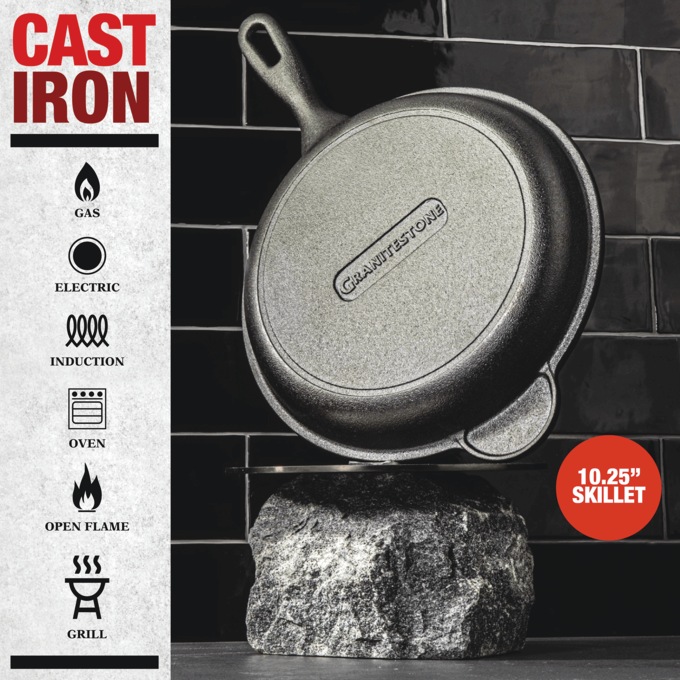 Granitestone Pre-Seasoned Cast Iron 10.25" Skillet, , large