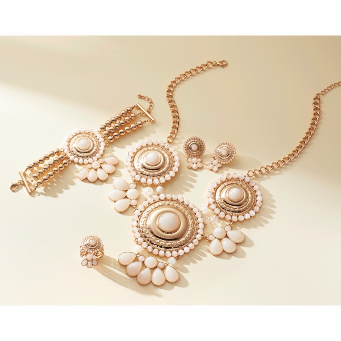 Round-Burst Necklace & Earrings Set, Marshmallow, large