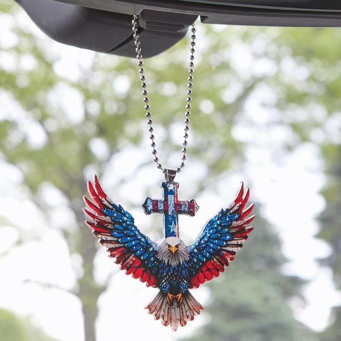 Patriotic Eagle Cross Car Charm, , large