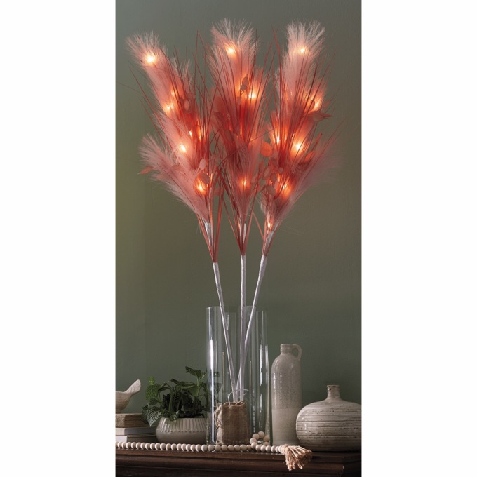 Set of 3 Lit Faux Pampas Grass, , large