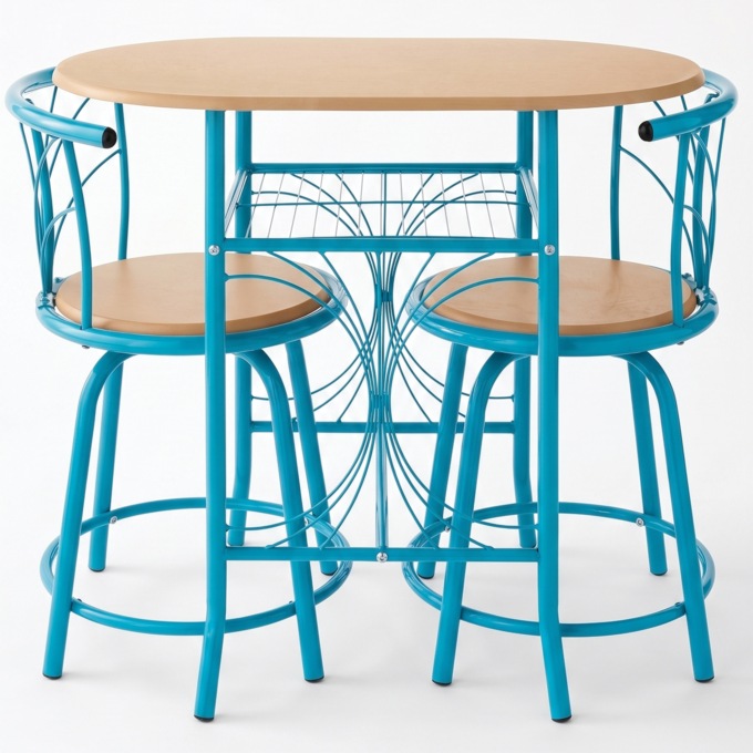 3-Piece Colorful Bistro Dining Set with Swivel Chairs, , large