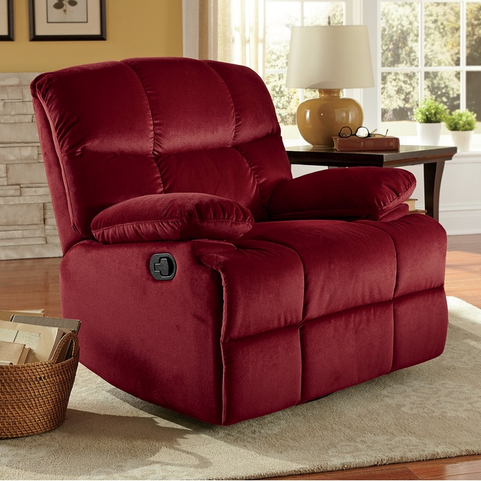 Microfiber Swivel Rocker Recliner, Red, large