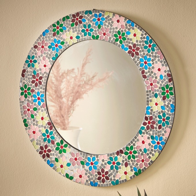 Round Mosaic Medallion Mirror, , large
