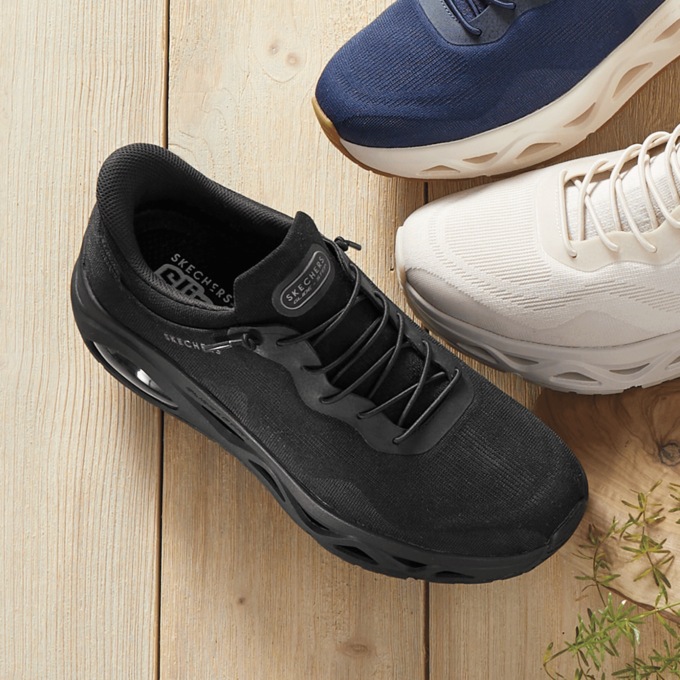 Skechers Lace-Up Slip-Ins Uno Glide Step Air Gliders Shoe with Platform, Black Black, large