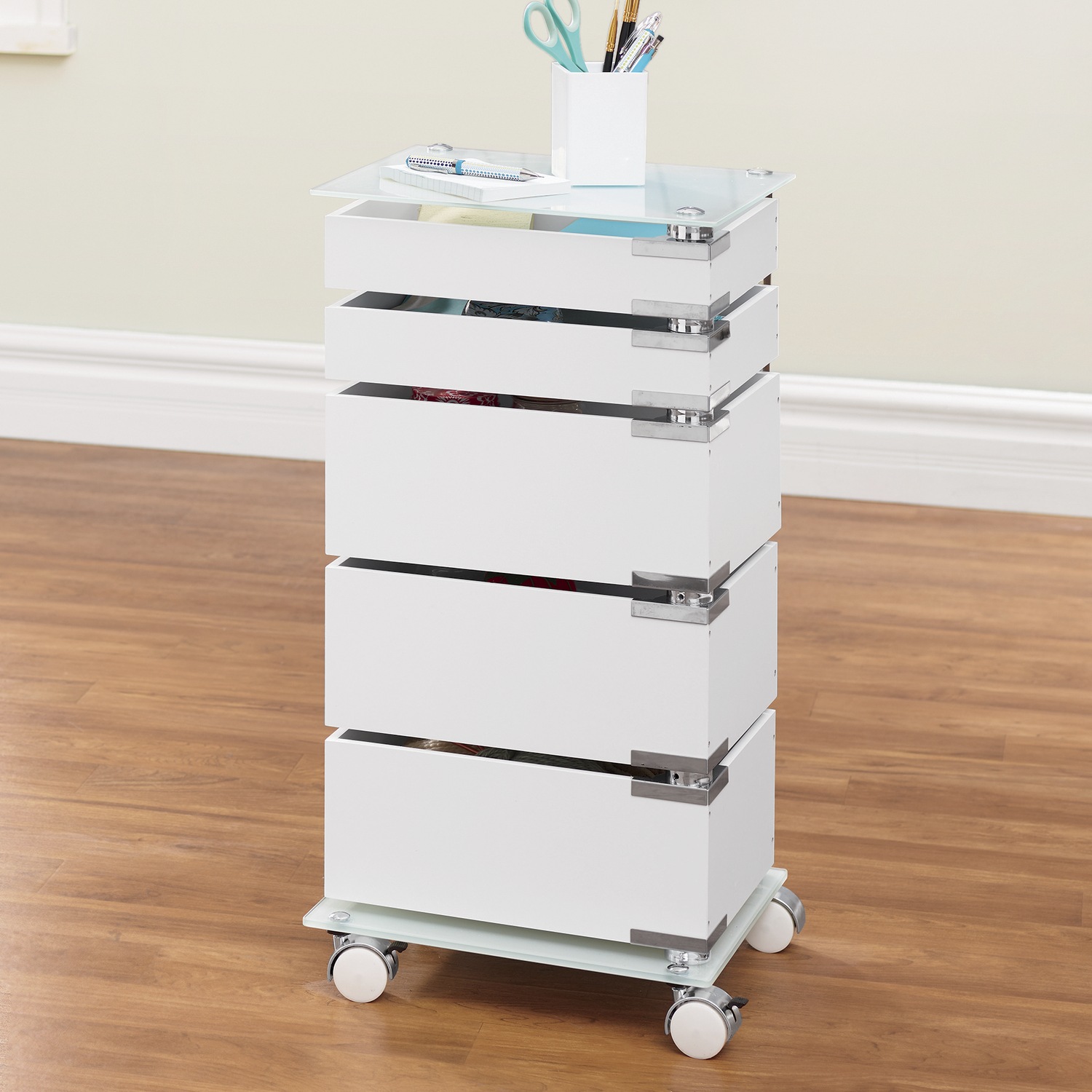 5 Drawer Glass Top Storage Cart Seventh Avenue 5 Drawer Glass Top Storage Cart