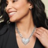 Crystal Pave Shape Silvertone Necklace/Earring Set, , large