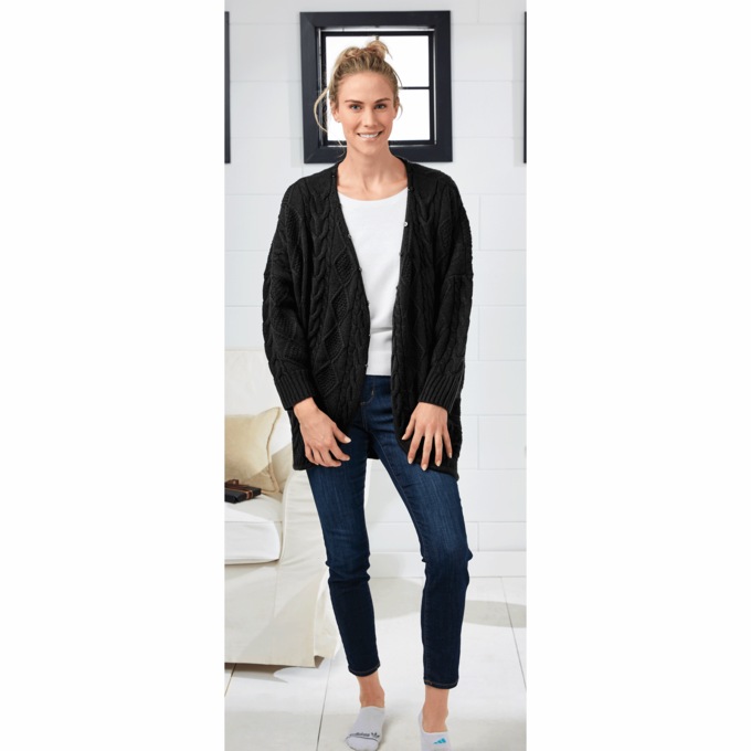 Diana Faux Fur-Trimmed Cardigan, Black, large