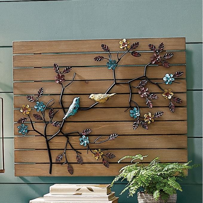 Birds in Tree Wood & Metal Wall Art, , large