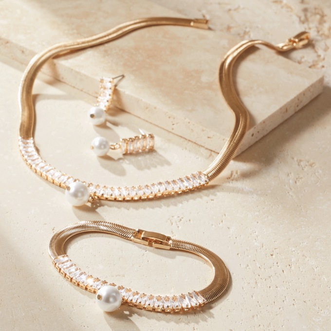 Crystal/Faux-Pearl Drop Necklace and Earring Set & Bracelet – Buy Both and Save, , large