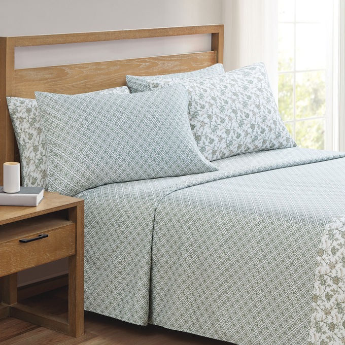 Turnstyle Microfiber Sheet Set, Leafy Diamond, large