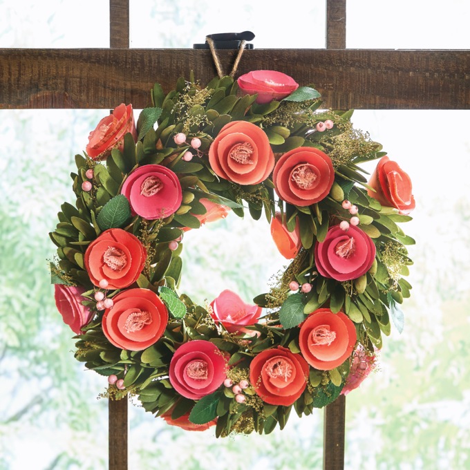 Pink Floral Woodcurl Wreath, , large