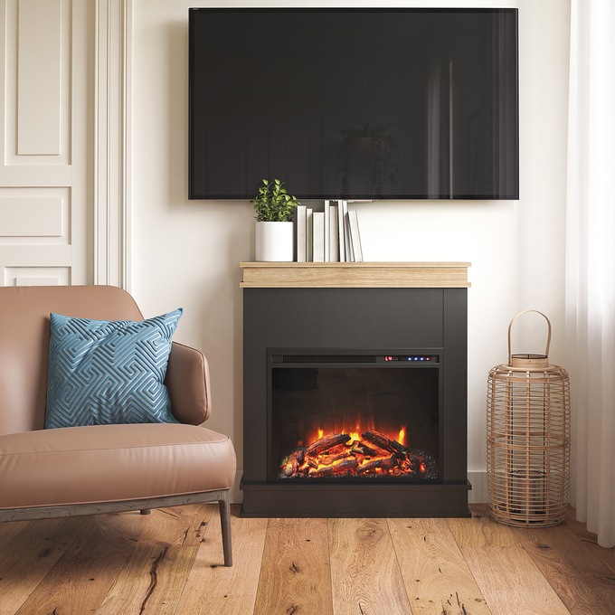 Harbor Electric Fireplace with Mantel, Black, large