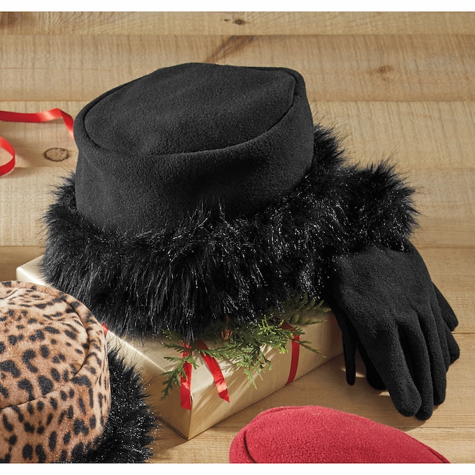 Fleece Hat and Glove Set with Faux-Fur Trim, , large