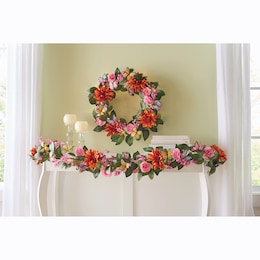 Lit Butterfly Floral Wreath and Garland, , large