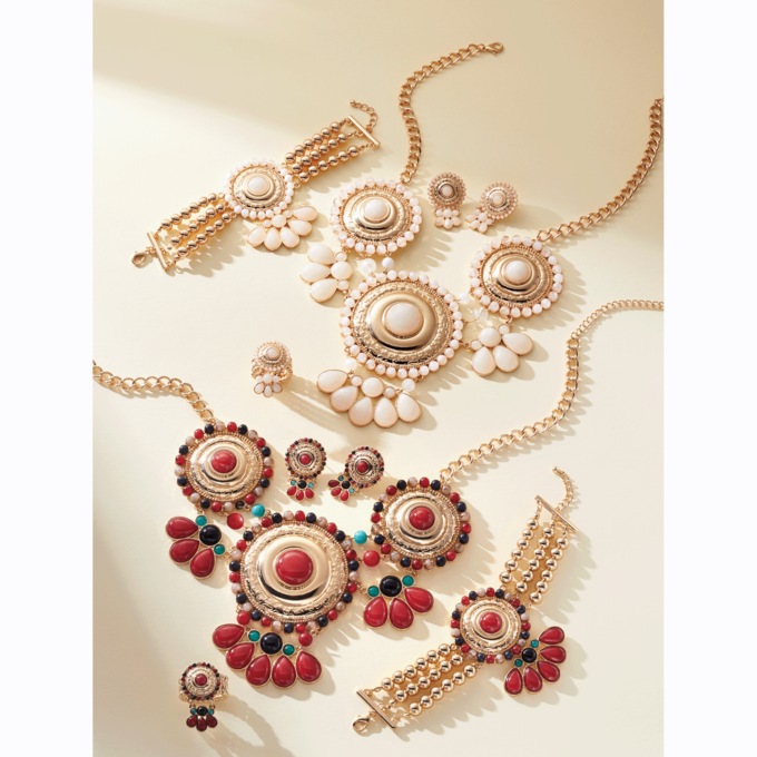 Round-Burst Necklace & Earrings Set, , large