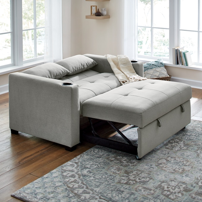 Convertible Loveseat with USB and Cupholders, Gray, large