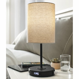 Dimmable Clock USB Charging Touch Table Lamp, , large
