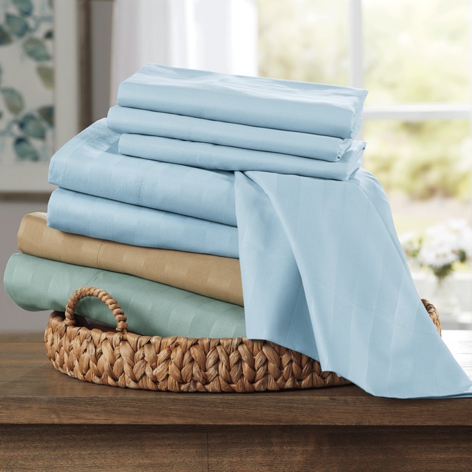 Bed Tite Damask Stripe Sheet Set, Blue, large