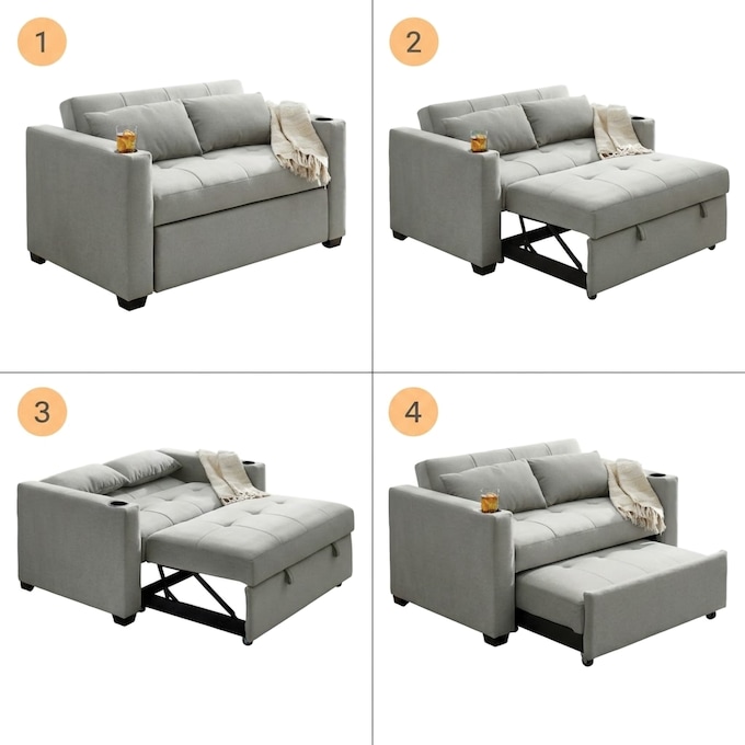 Convertible Loveseat with USB and Cupholders, Gray, large