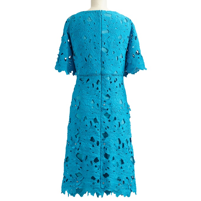 Appliqu&eacute; Lace Dress, Blue Jewel, large