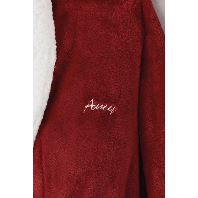 Faux-Sherpa Trim Unisex Robe, Red, large