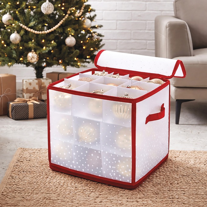 Simplify 27-Count Ornament Storage Organizer, Red, large