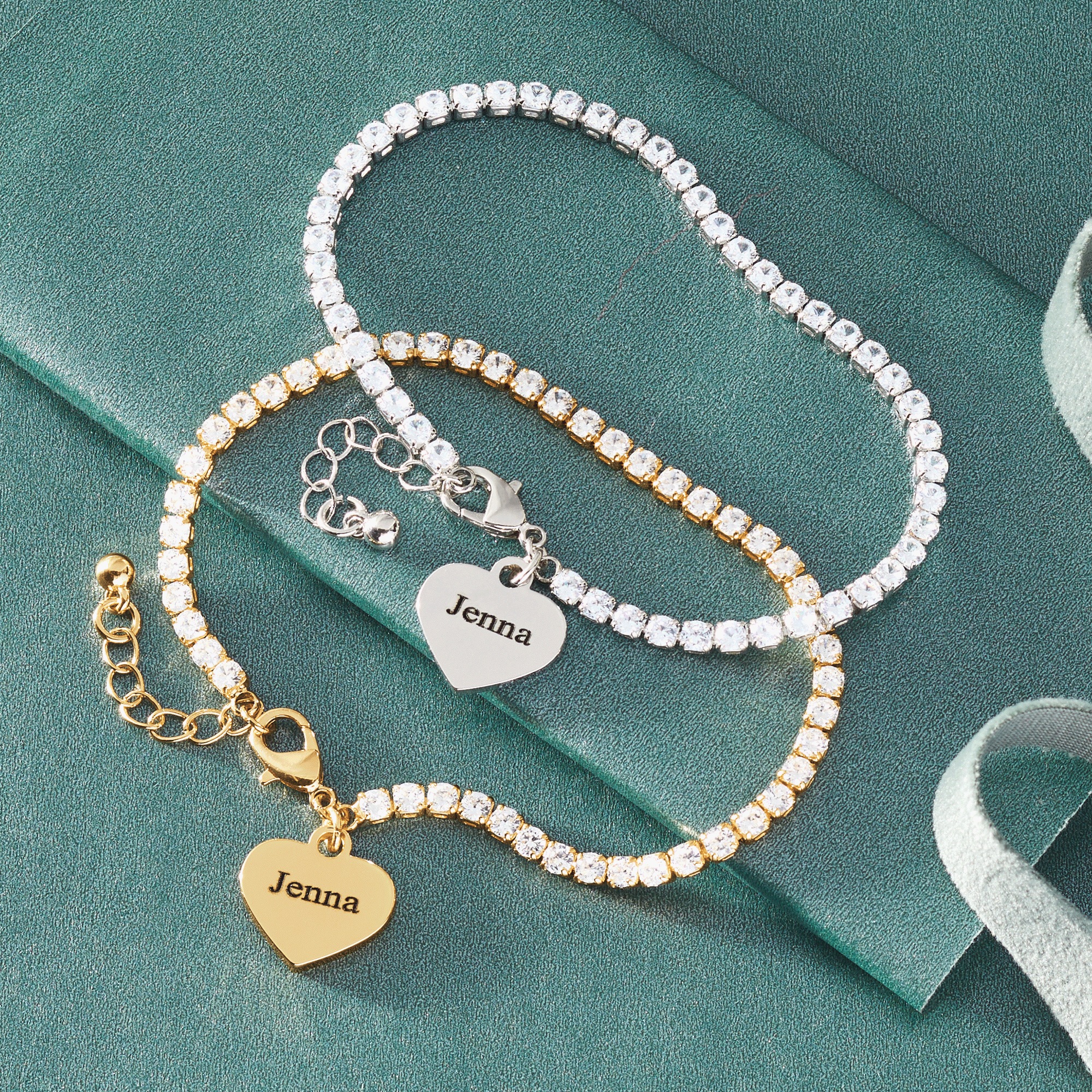 Personalized Heart Charm Cubic Zirconia Tennis Bracelet, , large