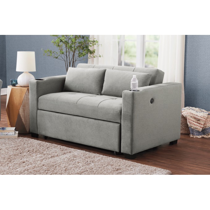 Convertible Loveseat with USB and Cupholders, Gray, large